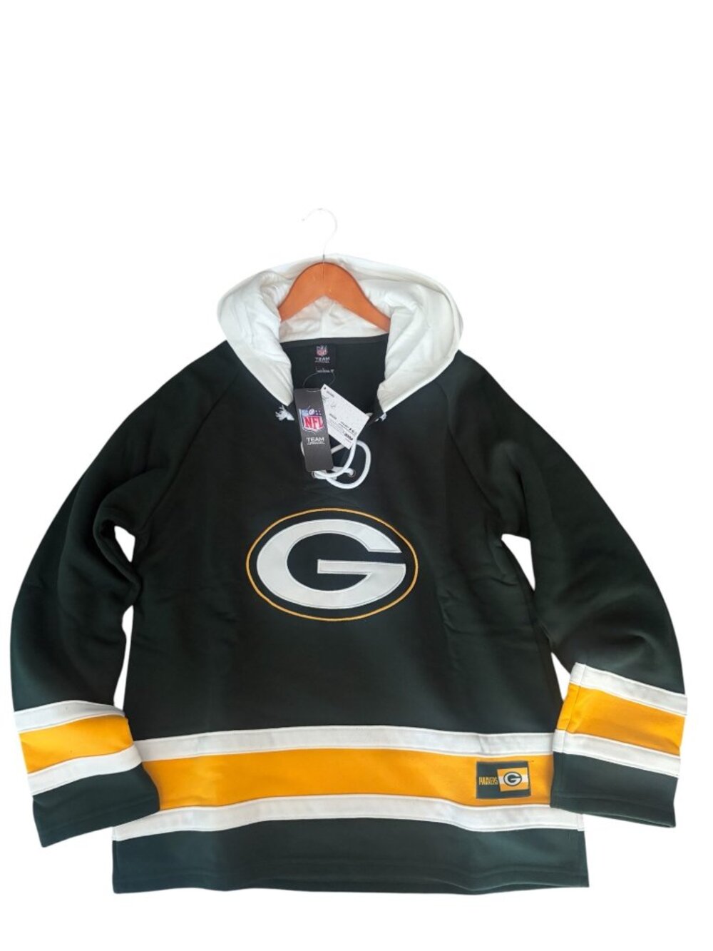 NWT NFL Green Bay Packers Hoodie Lacer V-neck Pullover Size: Large